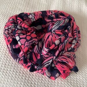Lilly Pulitzer Pink and Navy Tassel Infinity Scarf